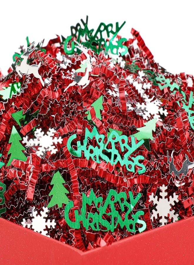 Knitgrip 2lb Christmas Basket Stuffers Metallic Red Green Crinkle Cut Paper Shred Filler Merry Christmas Tree Snowflake Elk Confetti Packaging Raffia Stuffers - Image 1